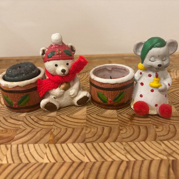 Ceramic Candle Holder Teddy Bear & Mouse - Set of 2 Vintage Votive Holders - Picture 2 of 11